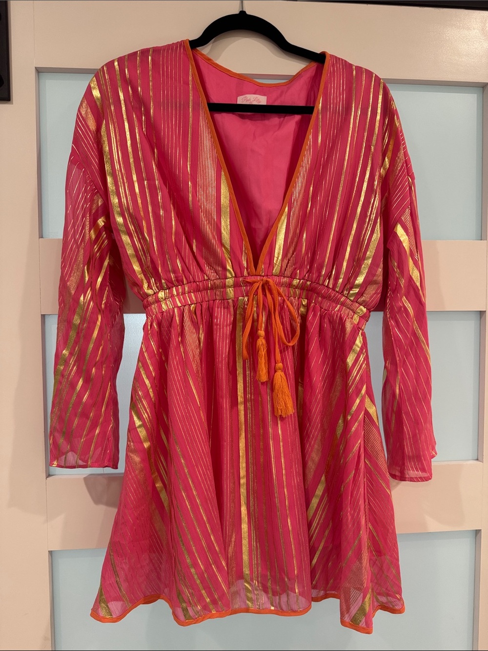 Pink Lily Pink and Gold Striped V-Neck Mini Dress